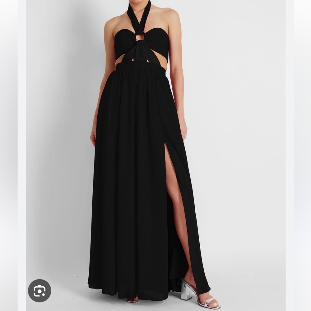 NWT PatBO Black Cutout Halter Maxi Dress High Slit Evening Gown Resort Formal